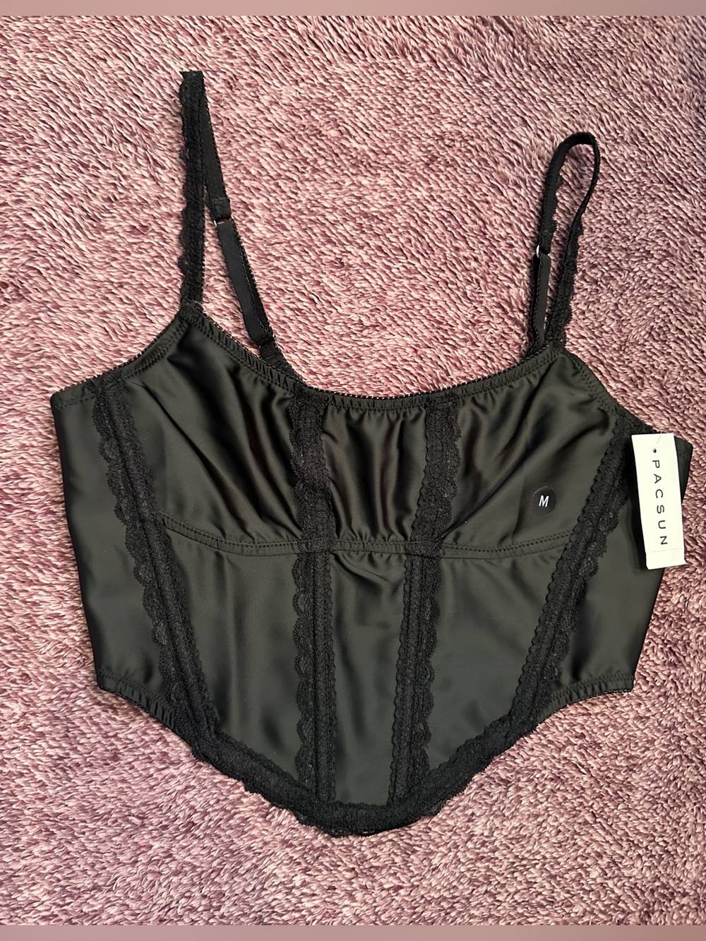 Kendall & Kylie Black Lace-Trim Bandeau Crop Top from Pacsun